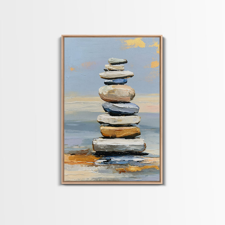 Stacked Stones Beside Calm Water Canvas Print, Spa Art, Dog Groomer Gifts, Spa Decor, Oil Painting, Serenity, Fine Art Print, SPA-2x3-57