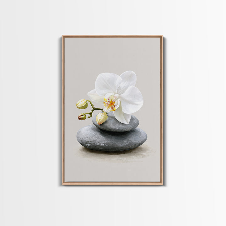 White Orchid on Smooth Gray Stone Canvas Print, Spa Art, Abstract, Spa Decor, Fine Art, Serenity, City Art, Spa Wall Art, SPA-2x3-58