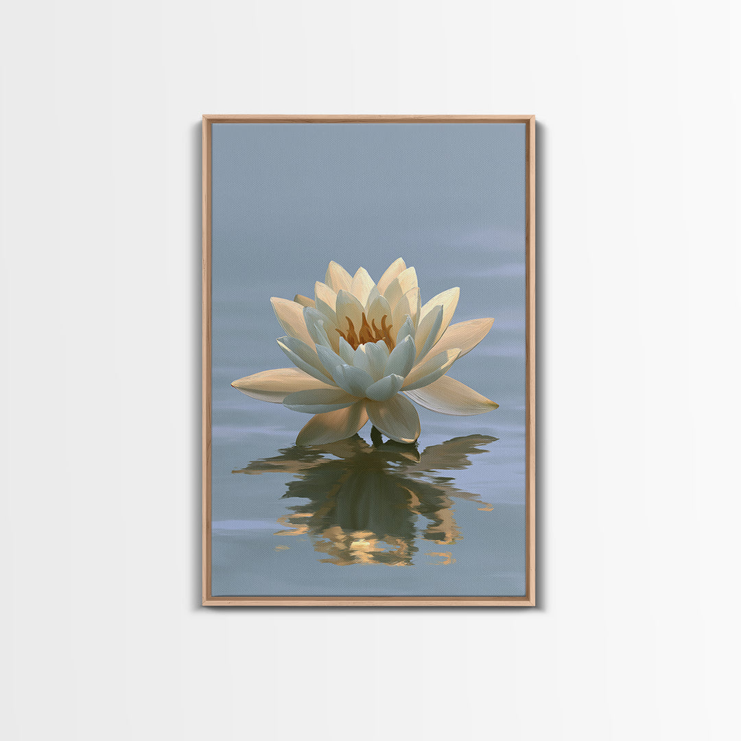 Lotus Flower Floating on Still Pond Framed Canvas Print, Spa Art, Travel Poster, Spa Decor, Watercolor Art, Serenity, SPA-2x3-60