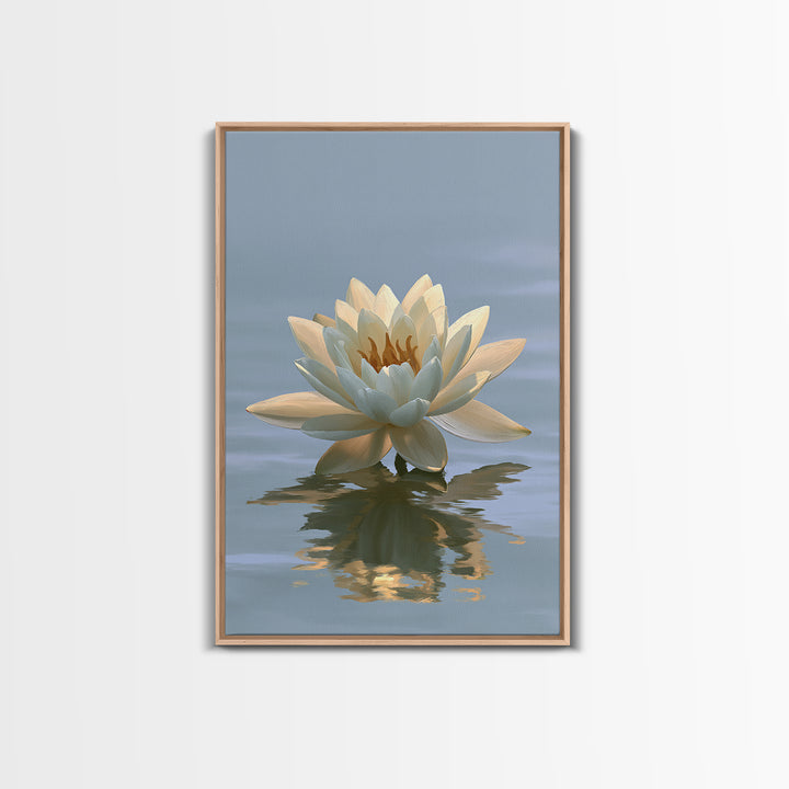 Lotus Flower Floating on Still Pond Framed Canvas Print, Spa Art, Travel Poster, Spa Decor, Watercolor Art, Serenity, SPA-2x3-60
