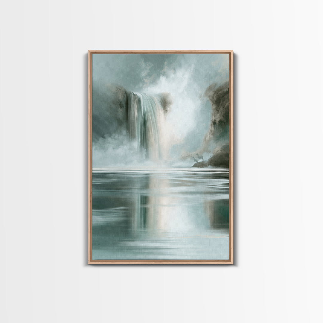 Serene Waterfall with Mist Framed Canvas Print, Spa Art, Nature Prints, Spa Decor, Watercolor Art, Serenity, Dog Groomer Gifts, SPA-2x3-74