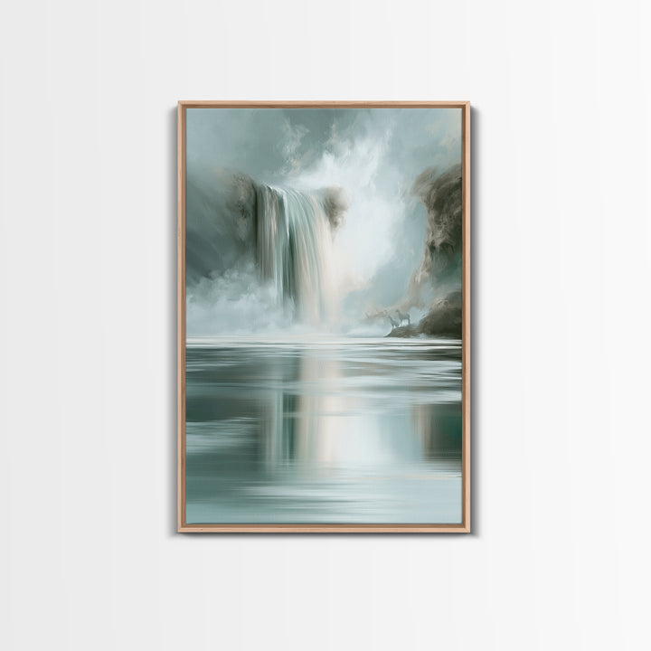 Serene Waterfall with Mist Framed Canvas Print, Spa Art, Nature Prints, Spa Decor, Watercolor Art, Serenity, Dog Groomer Gifts, SPA-2x3-74