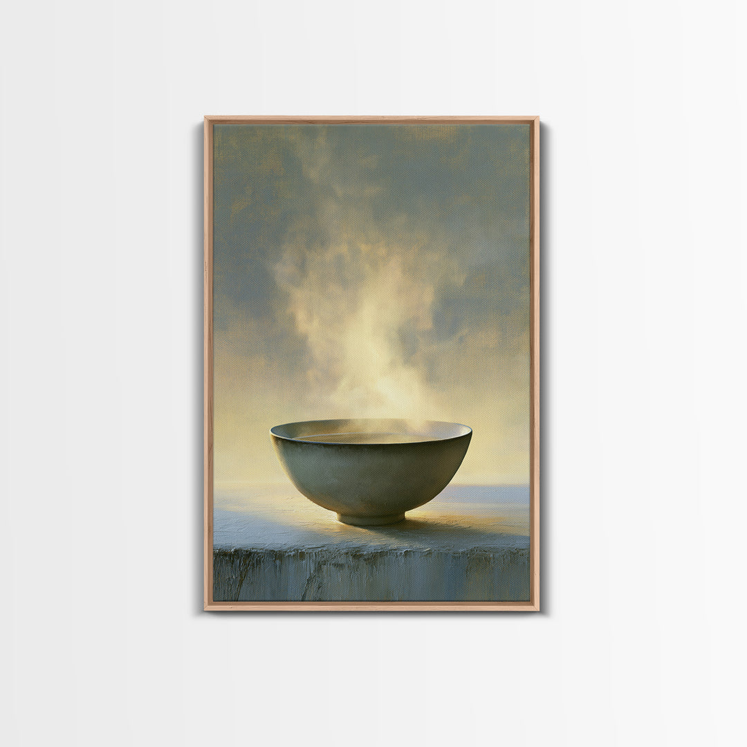 Tea Bowl and Steam Still Life Framed Canvas Print, Spa Art, Travel Poster, Spa Decor, Fine Art, Serenity, Salon Decor, SPA-2x3-78