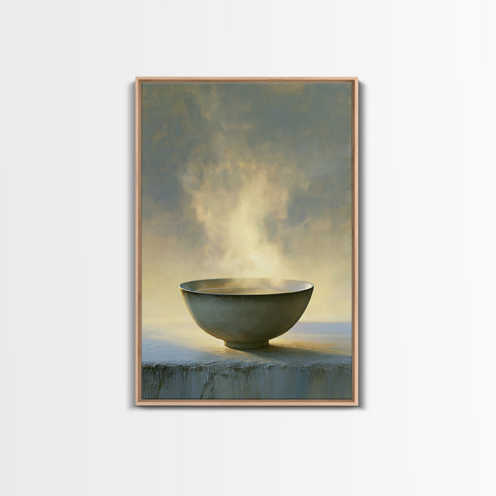 Tea Bowl and Steam Still Life Framed Canvas Print, Spa Art, Travel Poster, Spa Decor, Fine Art, Serenity, Salon Decor, SPA-2x3-78