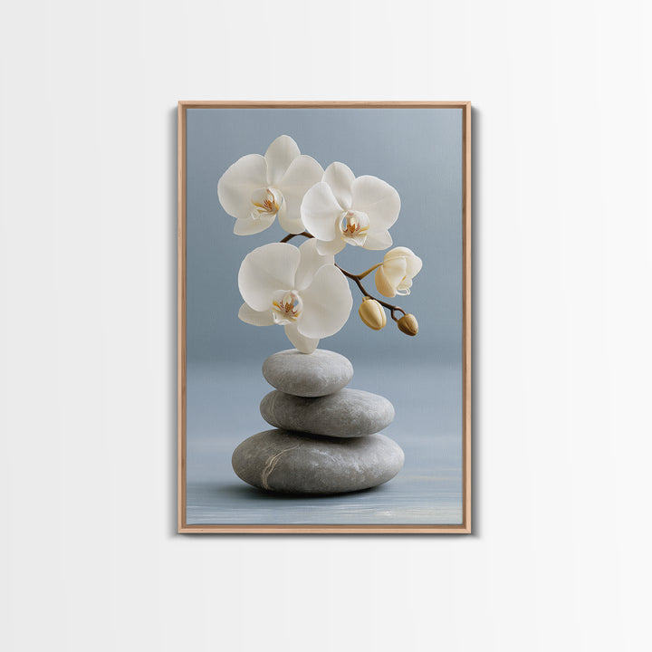 White Orchid on Smooth Gray Stone Canvas Print, Spa Art, Abstract, Spa Decor, Fine Art, Serenity, City Art, Spa Wall Art, SPA-2x3-82