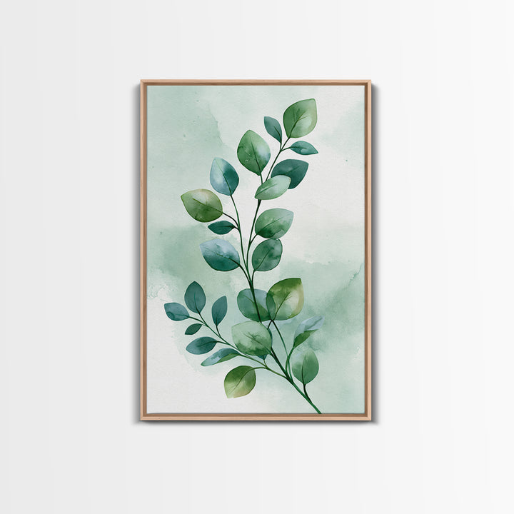 Eucalyptus Branch in Soft Green Watercolor Framed Canvas Print, Spa Art, Dog Canvas, Spa Decor, Fine Art, Serenity, Art Print, SPA-2x3-83