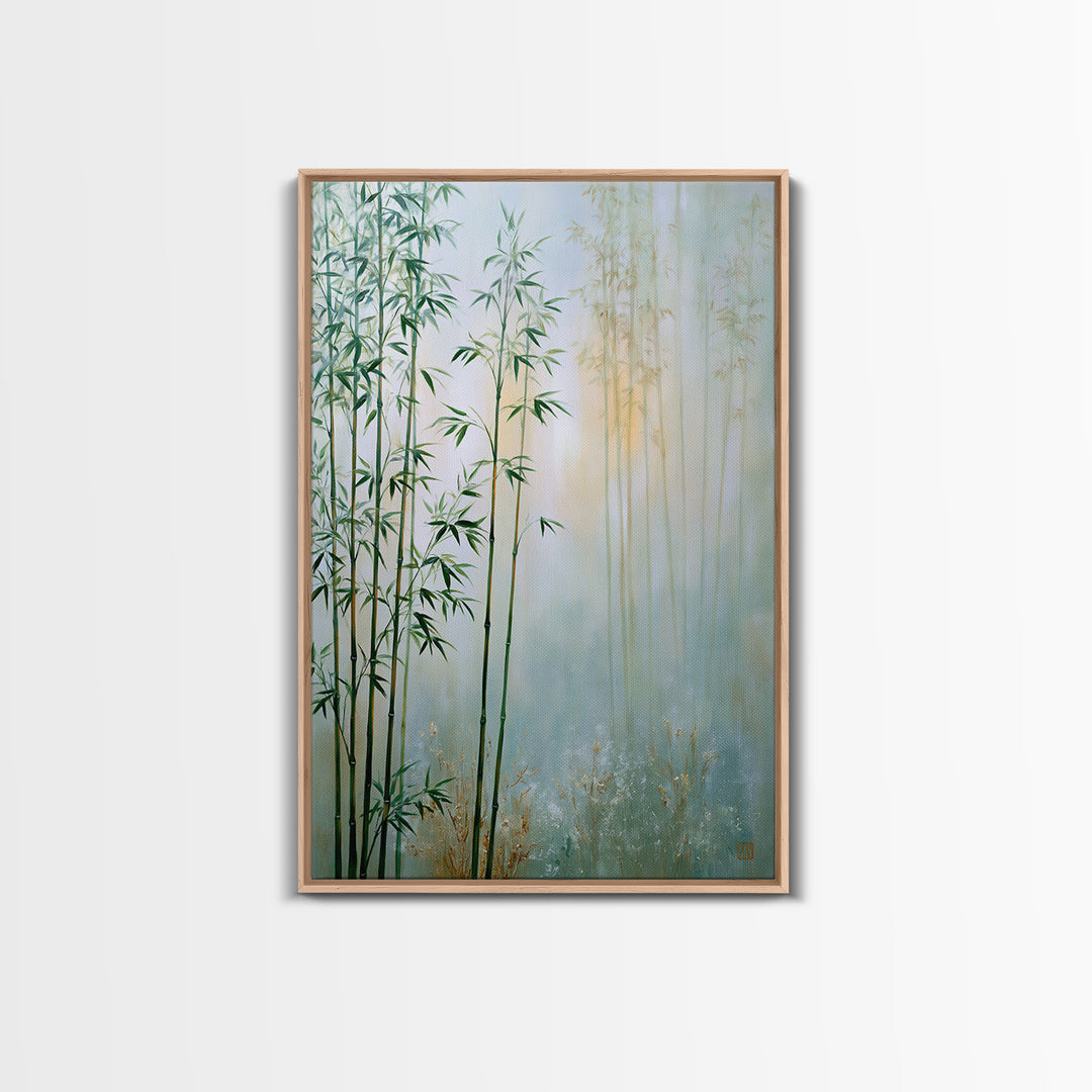Misty Bamboo Forest Framed Canvas Print, Spa Art, Salon Decor, Spa Decor, Oil Painting, Serenity, Statement Artwork, Boho Decor, SPA-2x3-85