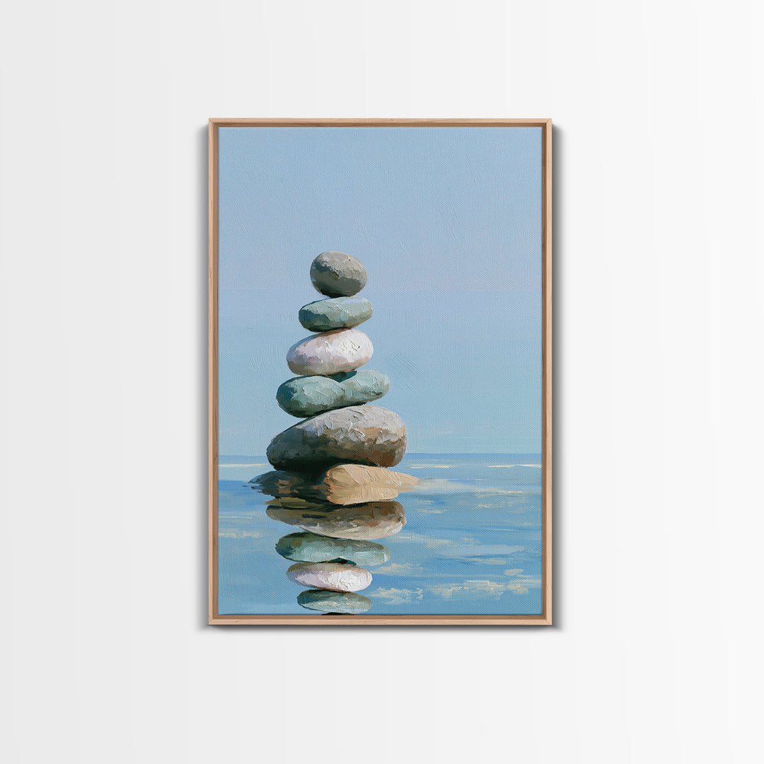 Stacked Stones Beside Calm Water Canvas Print, Spa Art, Travel Poster, Spa Decor, Fine Art, Serenity, Salon Decor, City Art, SPA-2x3-9