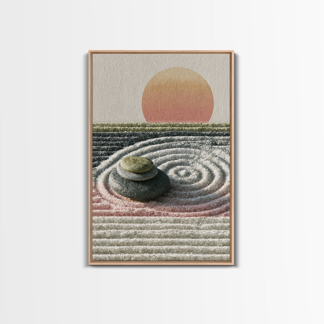 Sand Garden Lines Framed Canvas Print, Spa Art, Textured Painting, Spa Decor, Fine Art, Serenity, Travel Poster, Abstract, SPA-2x3-92