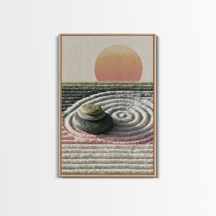 Sand Garden Lines Framed Canvas Print, Spa Art, Textured Painting, Spa Decor, Fine Art, Serenity, Travel Poster, Abstract, SPA-2x3-92