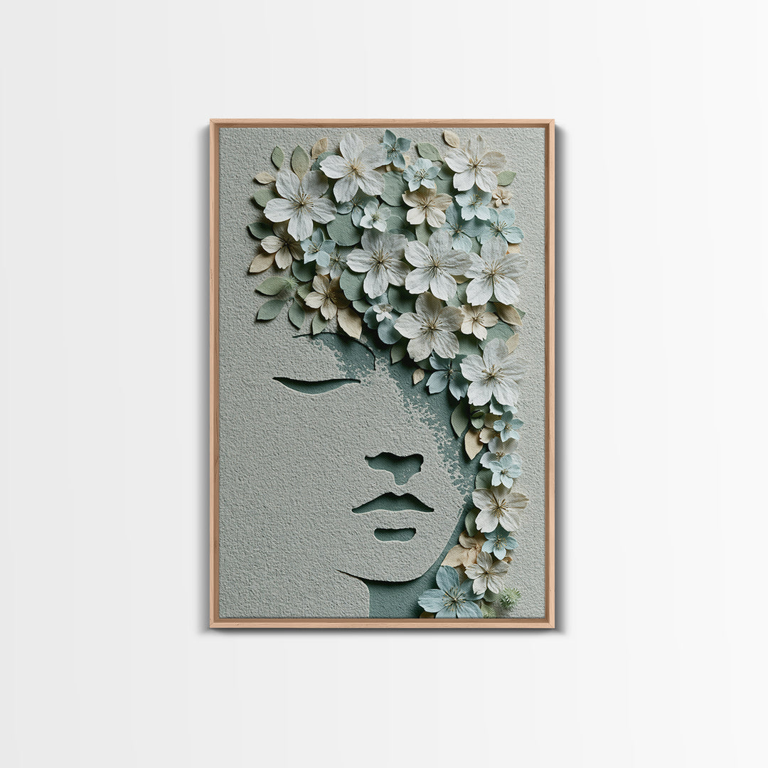 Minimal Face with Closed Eyes and Flowers Canvas Print, Spa Art, Spa Wall Art, Spa Decor, Watercolor Art, Serenity, SPA-2x3-99
