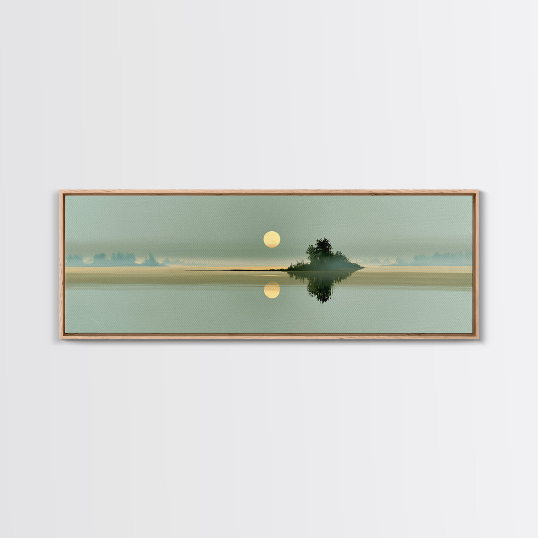 Moonlit Lake Reflection Framed Canvas Print, Spa Art, Gallery Decor, Spa Decor, Fine Art, Serenity, Wall Art, Home Decor, SPA-3x1-15