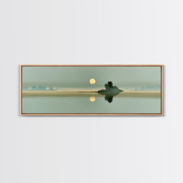 Moonlit Lake Reflection Framed Canvas Print, Spa Art, Gallery Decor, Spa Decor, Fine Art, Serenity, Wall Art, Home Decor, SPA-3x1-15