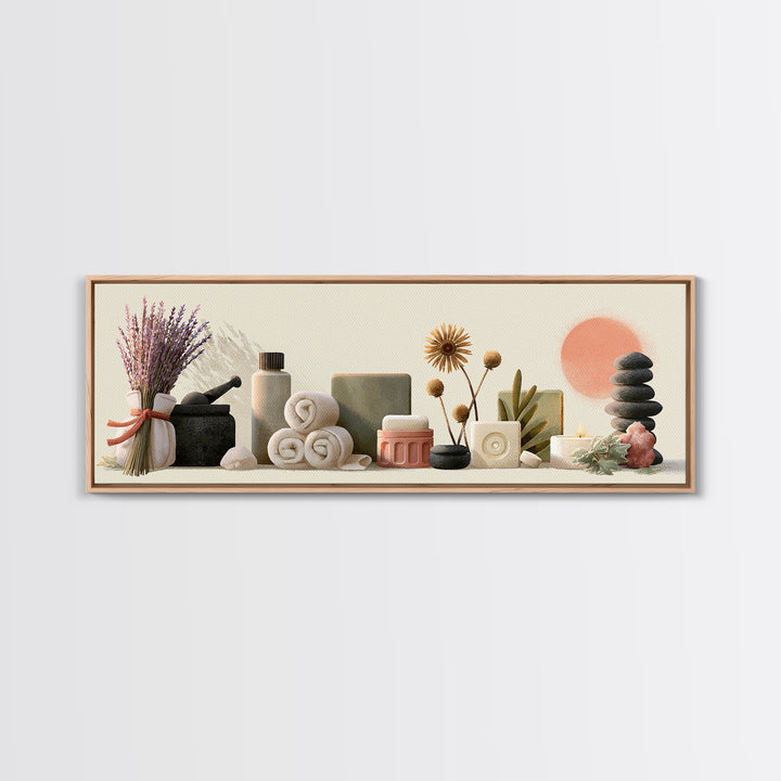 Lavender Bundle with Soft Shadow Framed Canvas Print, Spa Art, Art Print, Spa Decor, Fine Art, Serenity, Botanical Art, SPA-3x1-23