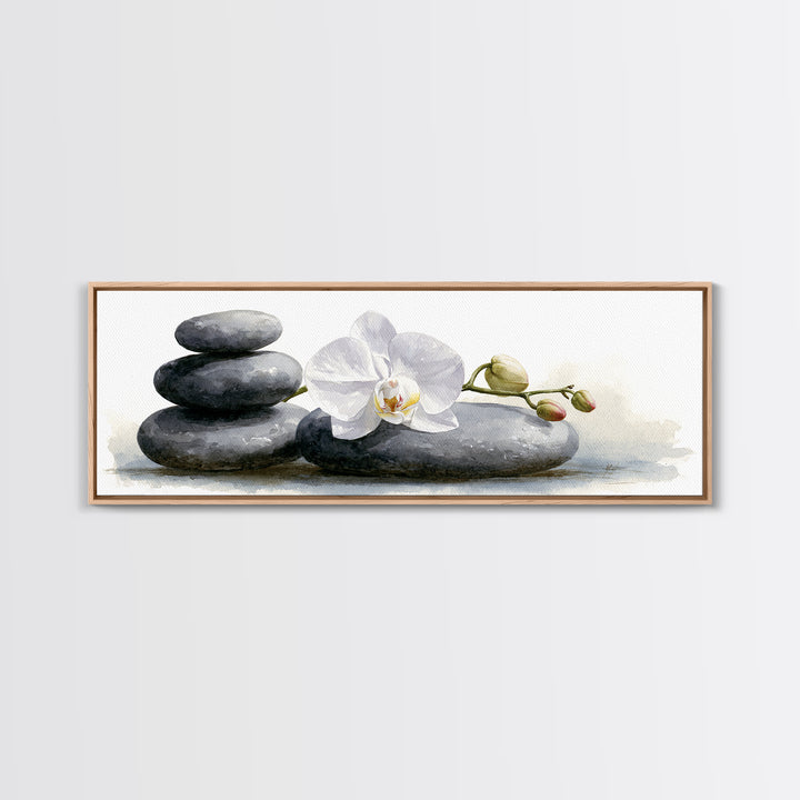 White Orchid on Smooth Gray Stone Canvas Print, Spa Art, Modern Home Decor, Spa Decor, Fine Art, Serenity, Neutral Decor, SPA-3x1-42