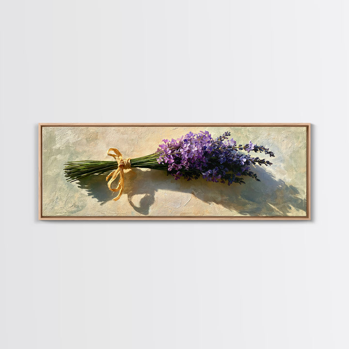 Lavender Bundle with Soft Shadow Framed Canvas Print, Spa Art, Black Woman Art, Spa Decor, Oil Painting, Serenity, SPA-3x1-47