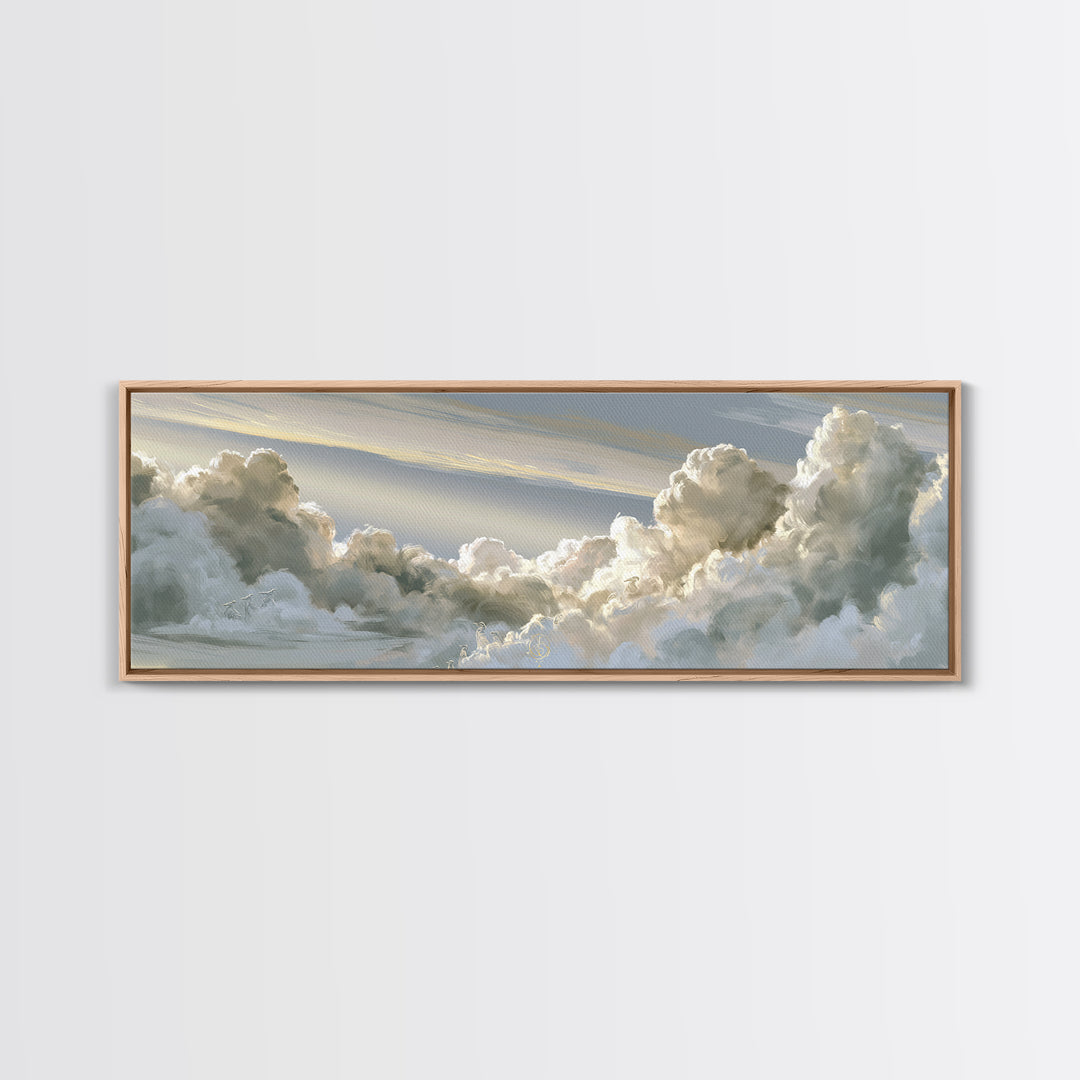 Soft Cloudscape in Cream and Sage Framed Canvas Print, Spa Art, Esthetician Decor, Spa Decor, Fine Art, Serenity, Room Decor, SPA-3x1-53