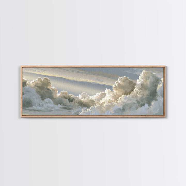 Soft Cloudscape in Cream and Sage Framed Canvas Print, Spa Art, Esthetician Decor, Spa Decor, Fine Art, Serenity, Room Decor, SPA-3x1-53