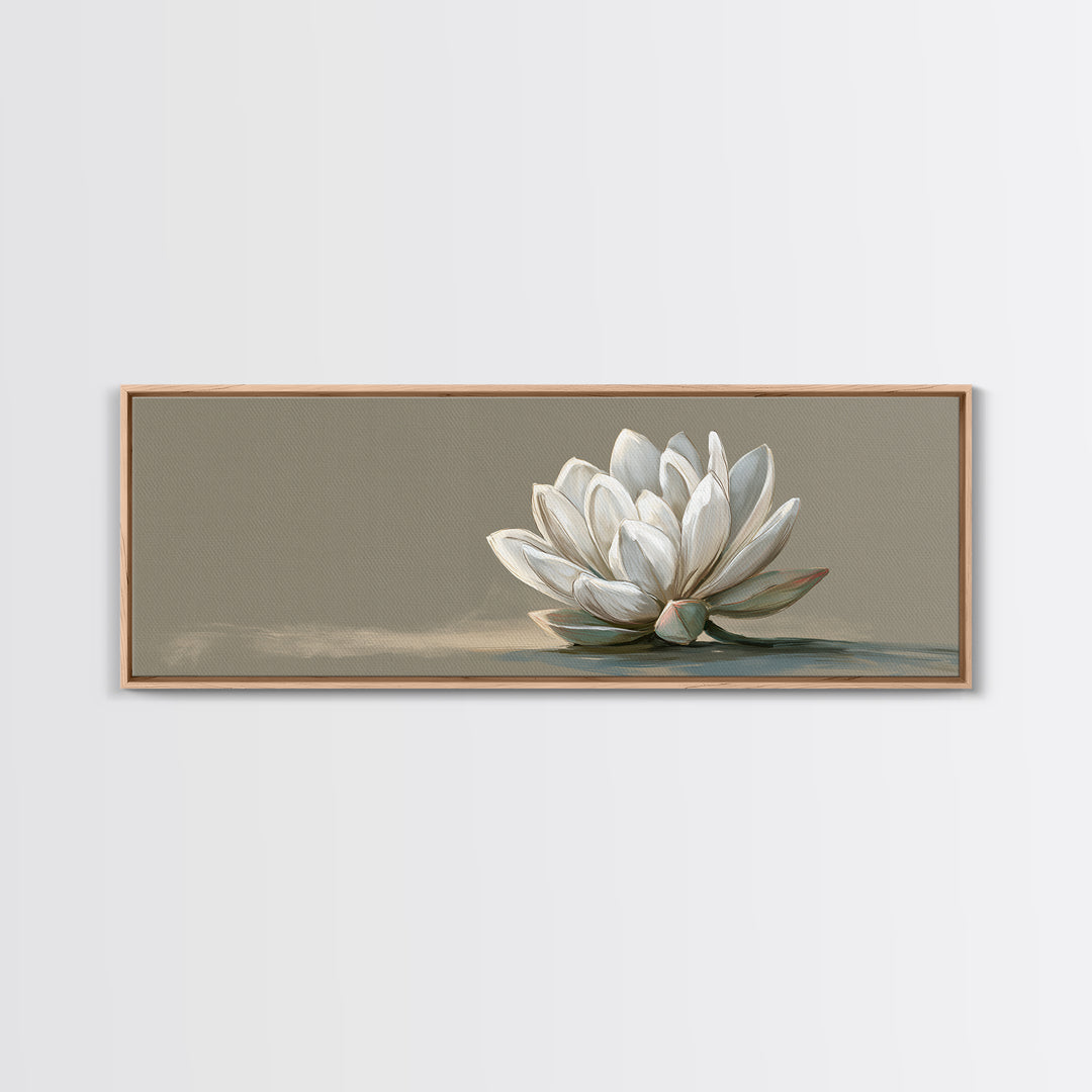 Single White Flower on Linen Ground Framed Canvas Print, Spa Art, Tarot Card Art, Spa Decor, Watercolor Art, Serenity, SPA-3x1-57