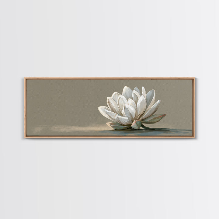 Single White Flower on Linen Ground Framed Canvas Print, Spa Art, Tarot Card Art, Spa Decor, Watercolor Art, Serenity, SPA-3x1-57