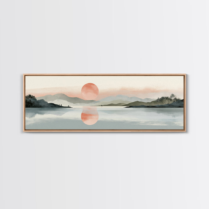 Moonlit Lake Reflection Framed Canvas Print, Spa Art, Minimalist Decor, Spa Decor, Fine Art, Serenity, Contemporary Art, SPA-3x1-63