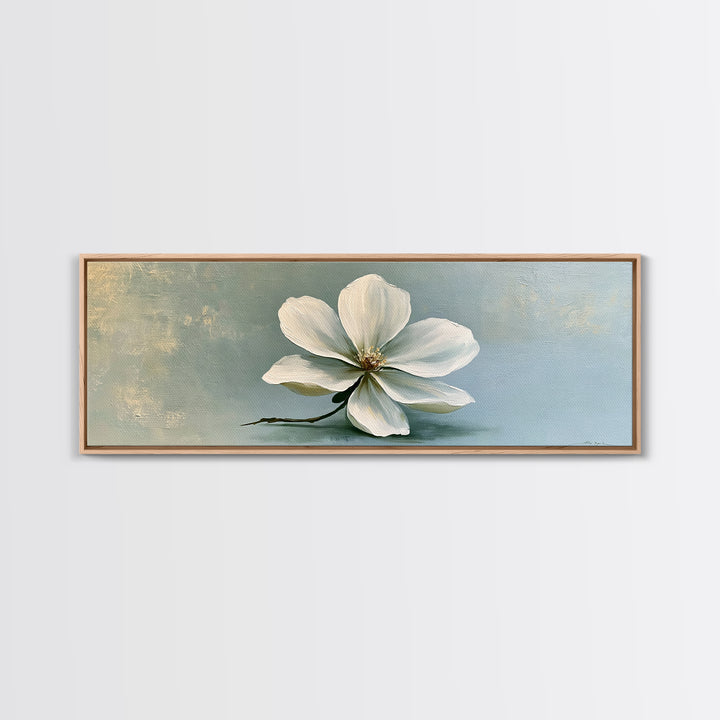 Single White Flower on Linen Ground Framed Canvas Print, Spa Art, Tarot Card Art, Spa Decor, Watercolor Art, Serenity, SPA-3x1-81