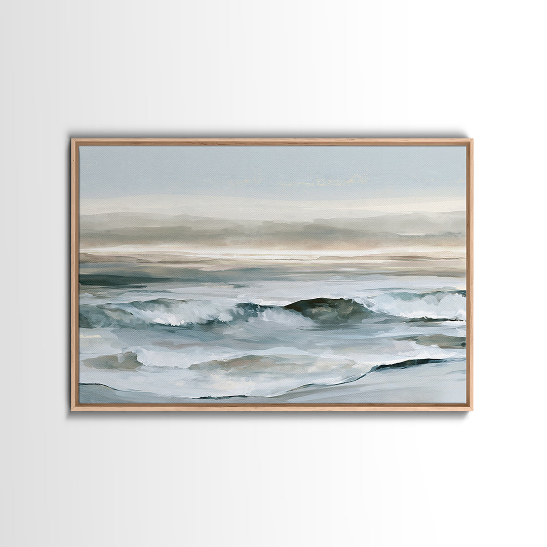 Coastal Horizon in Muted Spa Blues Framed Canvas Print, Spa Art, Spa, Spa Decor, Oil Painting, Serenity, Teen Girl Room Decor, SPA-3x2-14