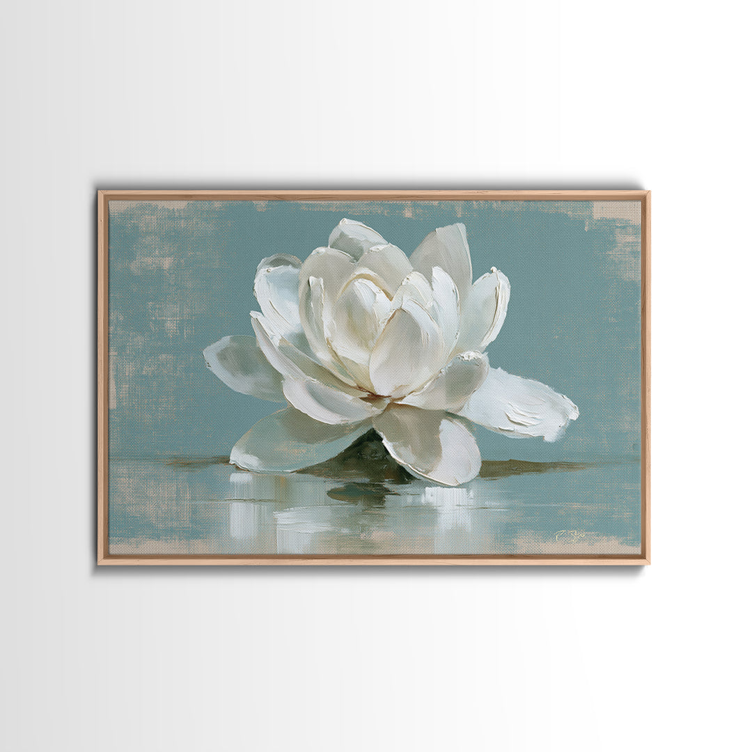 Single White Flower on Linen Ground Canvas Print, Spa Art, Teen Girl Room Decor, Spa Decor, Fine Art, Serenity, Luxury Decor, SPA-3x2-21