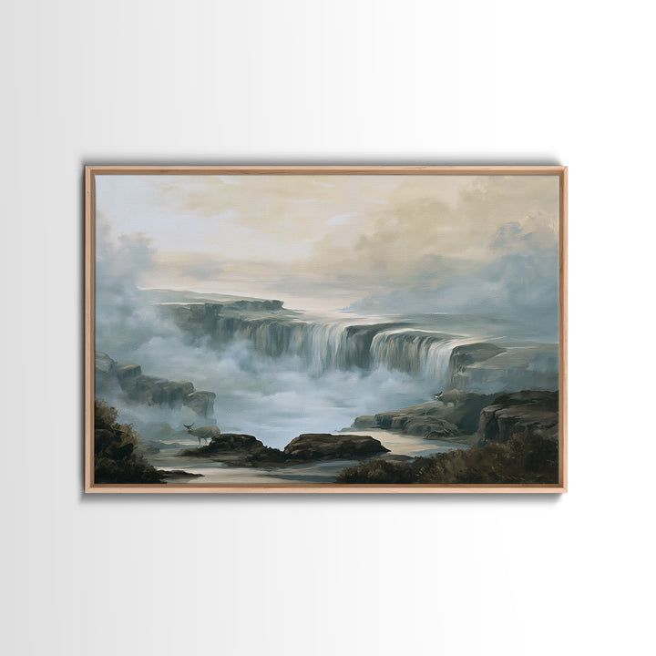 Serene Waterfall with Mist Canvas Print, Spa Art, Abstract Print, Spa Decor, Oil Painting, Serenity, Esthetician Decor, SPA-3x2-22