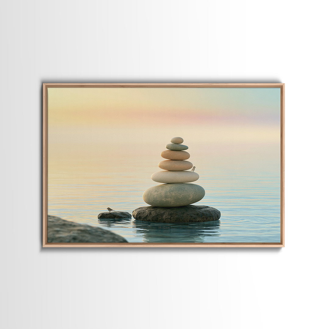 Stacked Stones Beside Calm Water Canvas Print, Spa Art, Modern Decor, Spa Decor, Fine Art, Serenity, Wall Decor, SPA-3x2-29