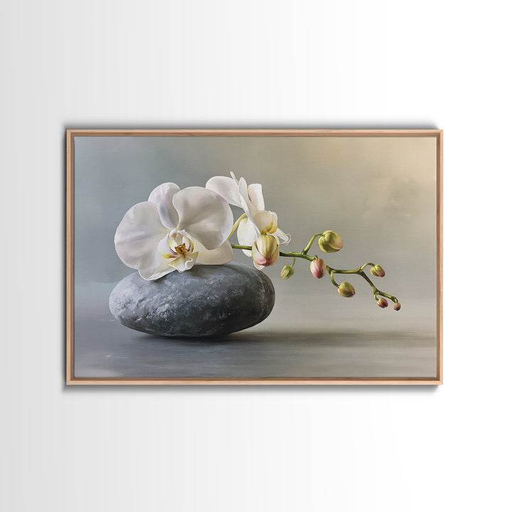 White Orchid on Smooth Gray Stone Canvas Print, Spa Art, Salon Decor, Spa Decor, Fine Art, Serenity, Statement Artwork, SPA-3x2-30