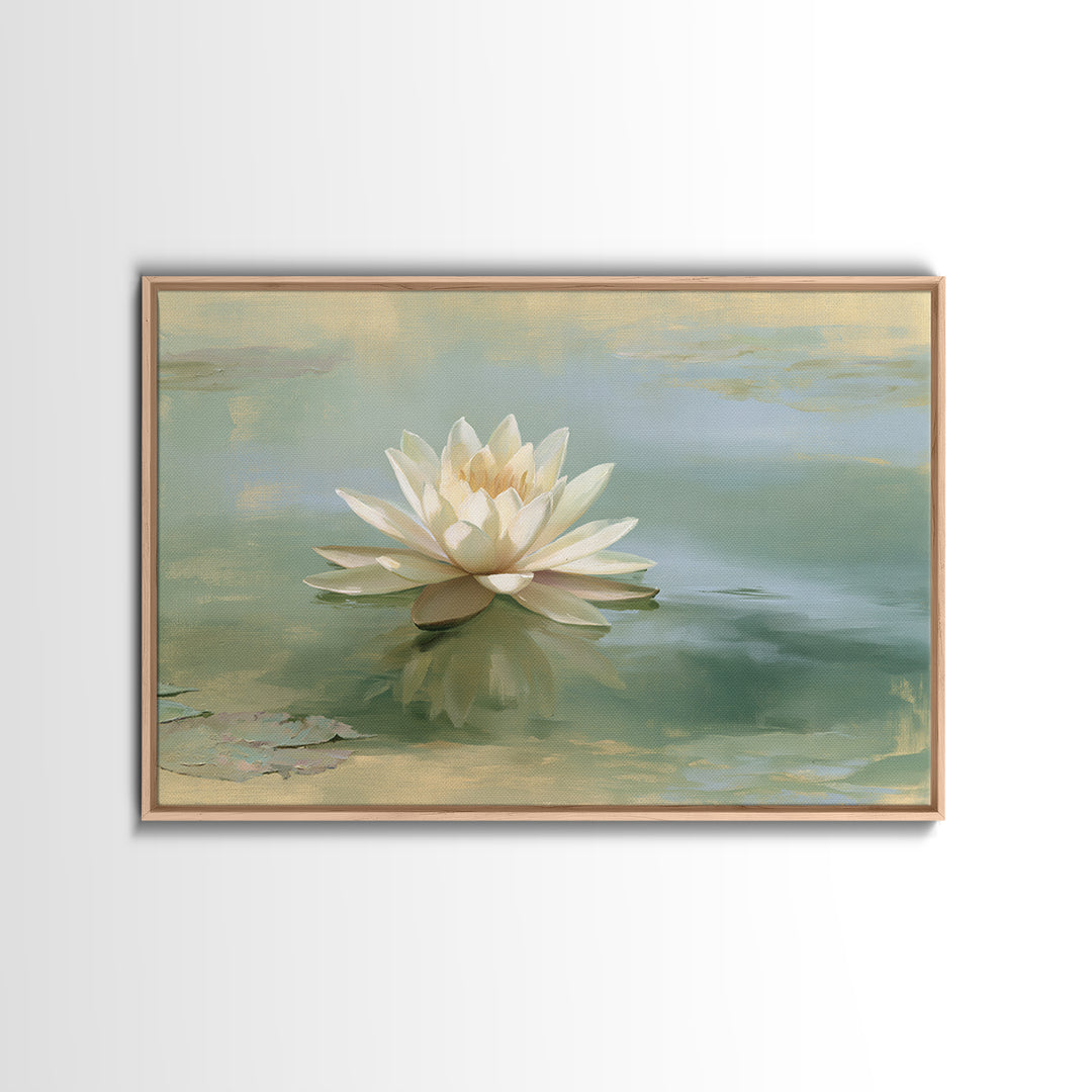 Lotus Flower Floating on Still Pond Canvas Print, Spa Art, Esthetician Decor, Spa Decor, Oil Painting, Serenity, Room Decor, SPA-3x2-32
