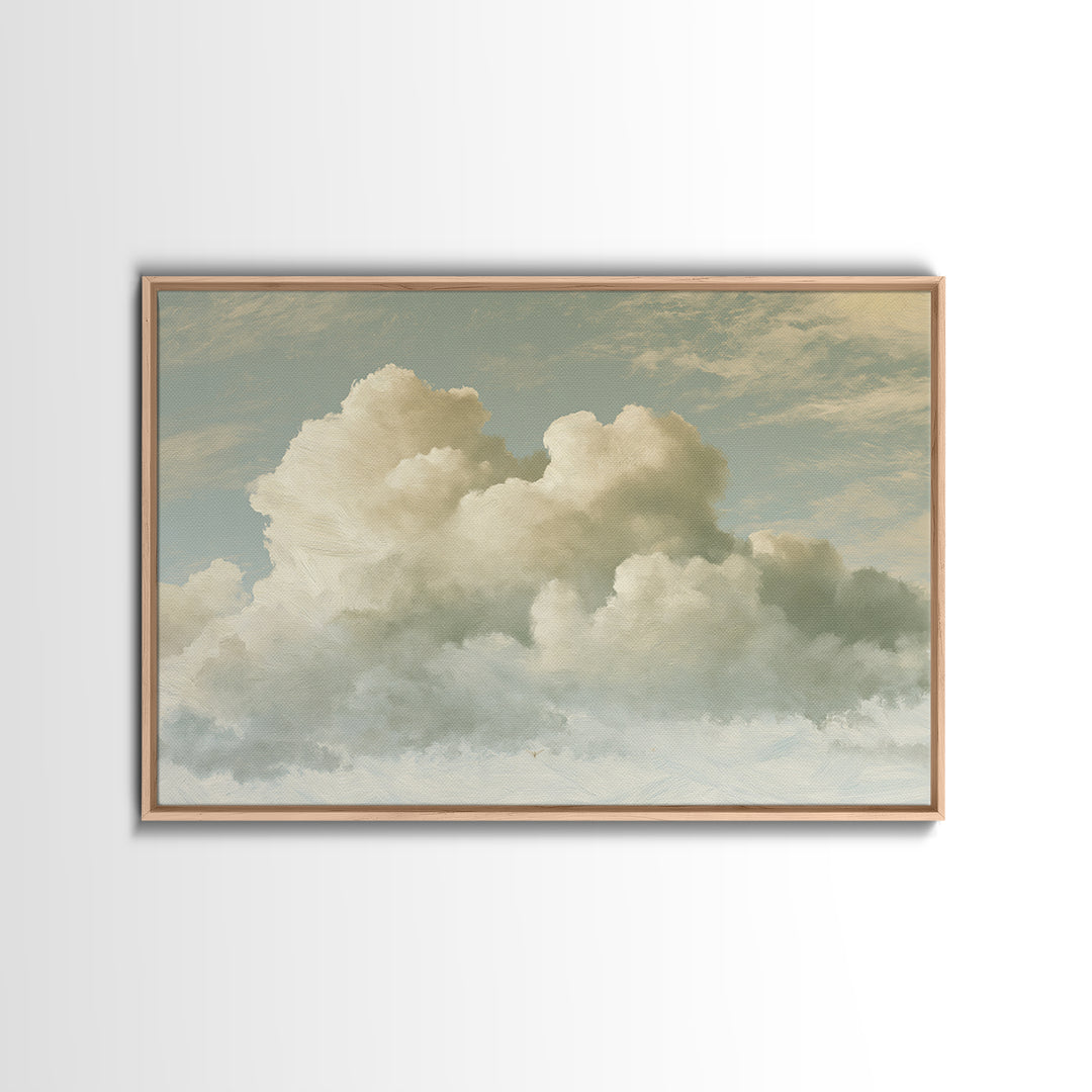 Soft Cloudscape in Cream and Sage Framed Canvas Print, Spa Art, Wildlife Wall Art, Spa Decor, Watercolor Art, Serenity, SPA-3x2-41