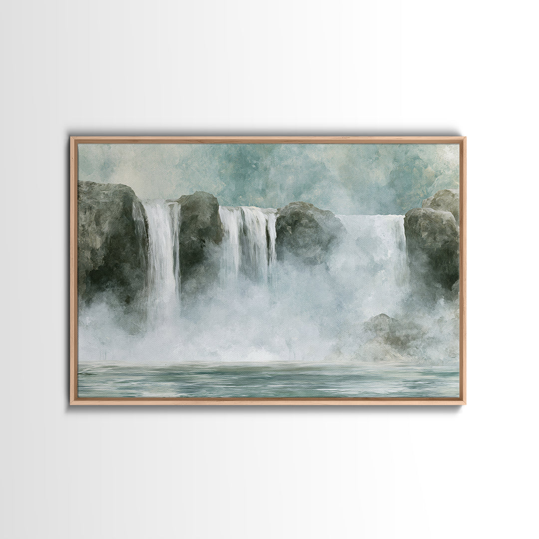 Serene Waterfall with Mist Framed Canvas Print, Spa Art, Fashion Wall Art, Spa Decor, Fine Art, Serenity, Modern Decor, SPA-3x2-46