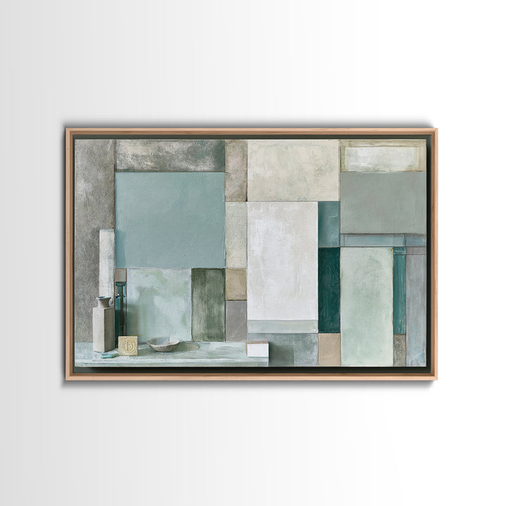 Sage and Ivory Geometric Calm Composition Canvas Print, Spa Art, Neutral Decor, Spa Decor, Fine Art, Serenity, Home Decor, SPA-3x2-49