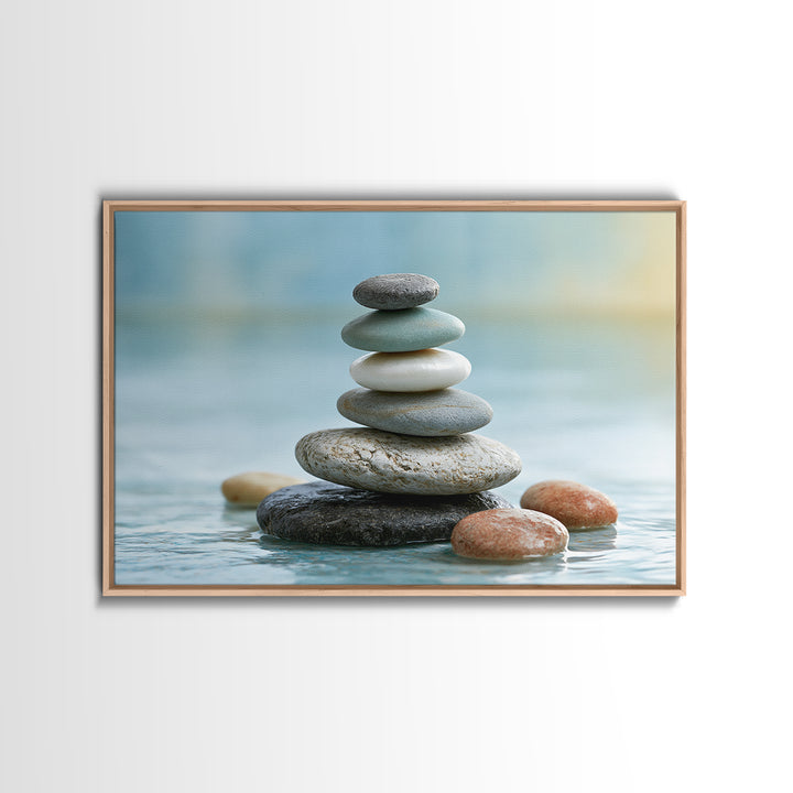 Stacked Stones Beside Calm Water Canvas Print, Spa Art, Modern Decor, Spa Decor, Fine Art, Serenity, Wall Decor, SPA-3x2-53