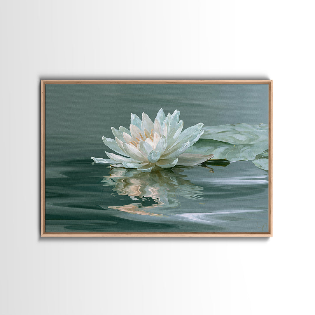 Lotus Flower Floating on Still Pond Canvas Print, Spa Art, Art Print, Spa Decor, Watercolor Art, Serenity, Botanical Art, SPA-3x2-56
