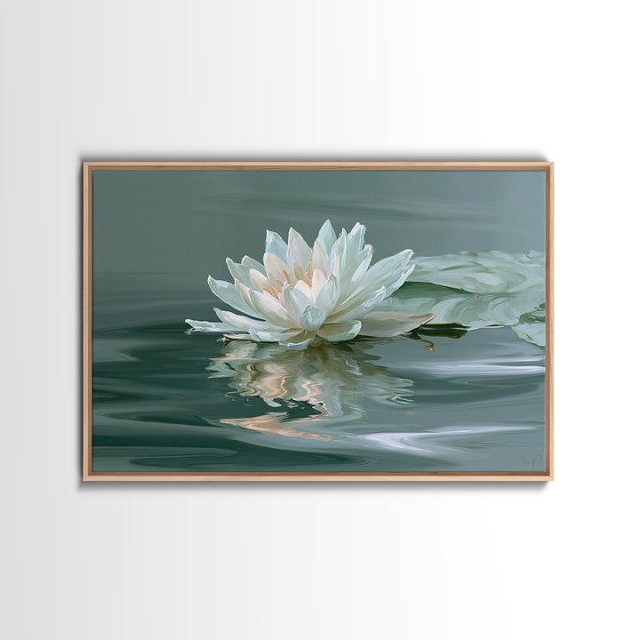 Lotus Flower Floating on Still Pond Canvas Print, Spa Art, Art Print, Spa Decor, Watercolor Art, Serenity, Botanical Art, SPA-3x2-56
