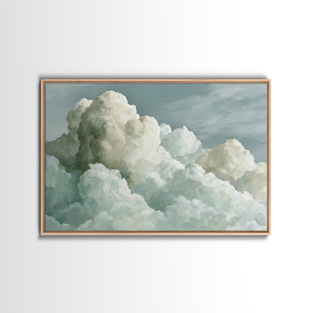 Soft Cloudscape in Cream and Sage Framed Canvas Print, Spa Art, Wildlife Wall Art, Spa Decor, Watercolor Art, Serenity, SPA-3x2-65