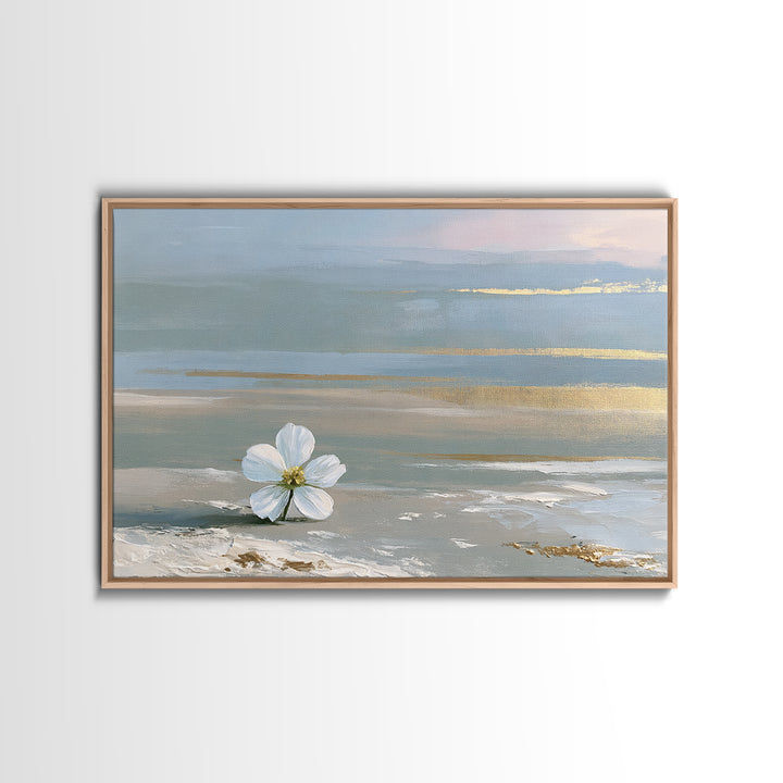Single White Flower on Linen Ground Framed Canvas Print, Spa Art, Gallery Decor, Spa Decor, Fine Art, Serenity, Wall Art, SPA-3x2-69