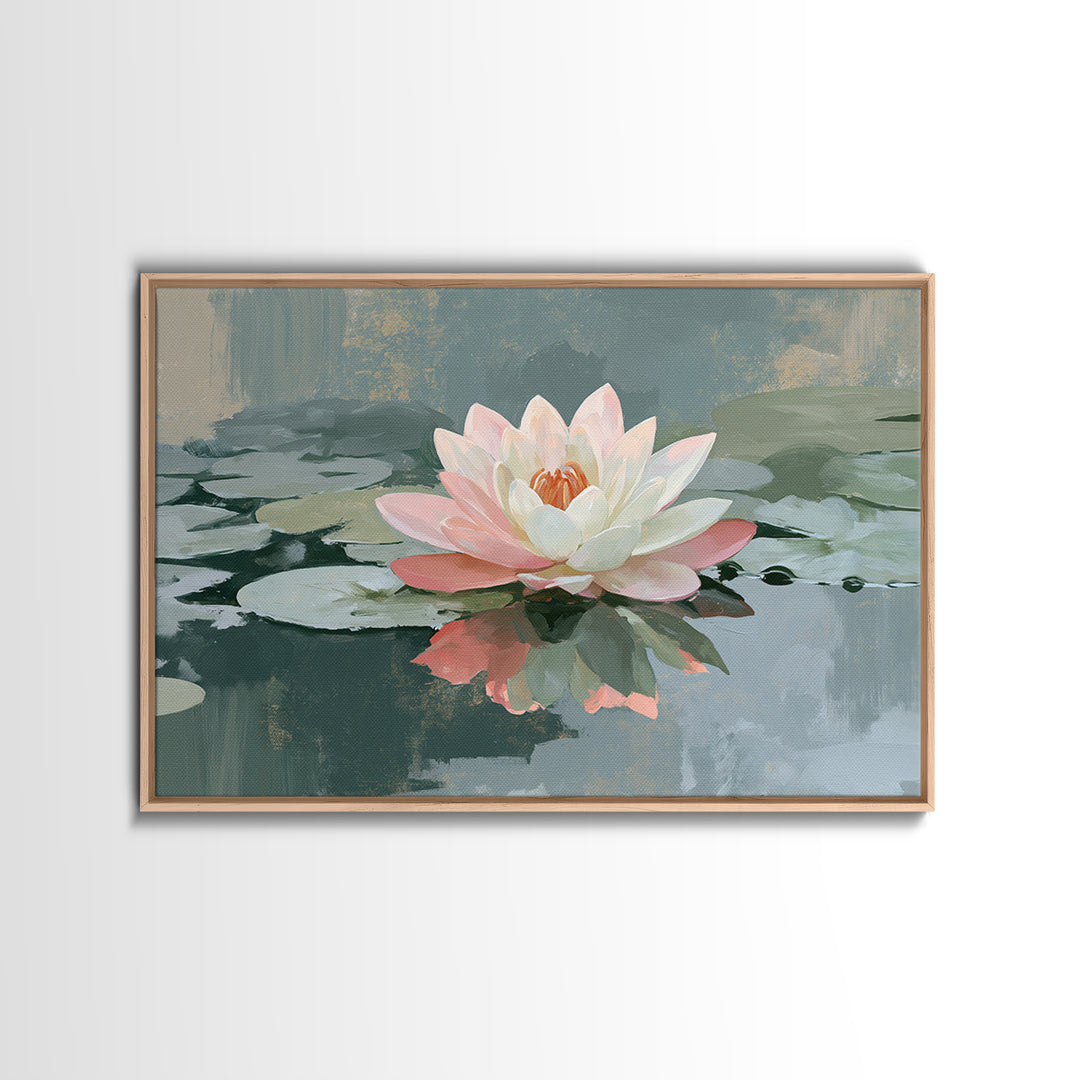 Lotus Flower Floating on Still Pond Framed Canvas Print, Spa Art, Home Decor, Spa Decor, Fine Art, Serenity, Dog Wall Art, SPA-3x2-80