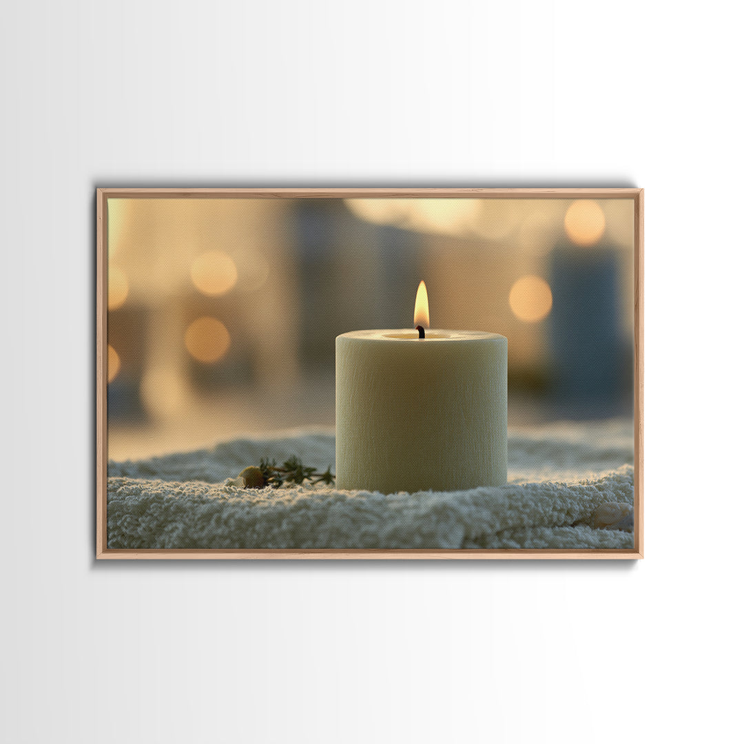 Warm Candle Flame Framed Canvas Print, Spa Art, Statement Artwork, Spa Decor, Fine Art, Serenity, Printable Wall Art, SPA-3x2-85