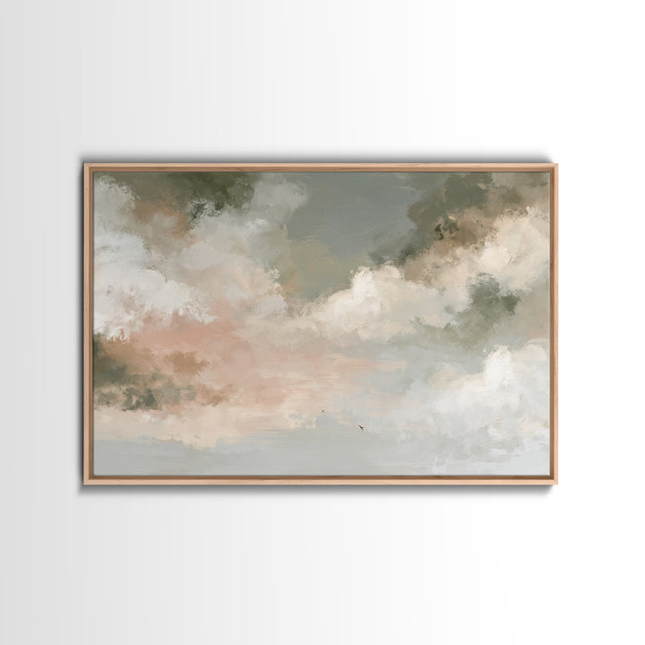 Soft Cloudscape in Cream and Sage Canvas Print, Spa Art, Boho Decor, Spa Decor, Oil Painting, Serenity, Printable Art, SPA-3x2-89