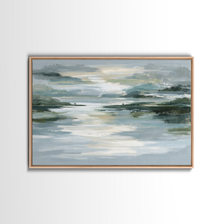 Moonlit Lake Reflection Framed Canvas Print, Spa Art, Abstract, Spa Decor, Watercolor Art, Serenity, City Art, Spa Wall Art, SPA-3x2-99
