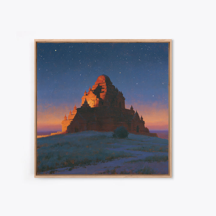 Ancient Temple Silhouette Canvas Print, Spiritual Art, Abstract Wall Art, Living Room Decor, Watercolor Art, Spirit, SPI-1x1-19