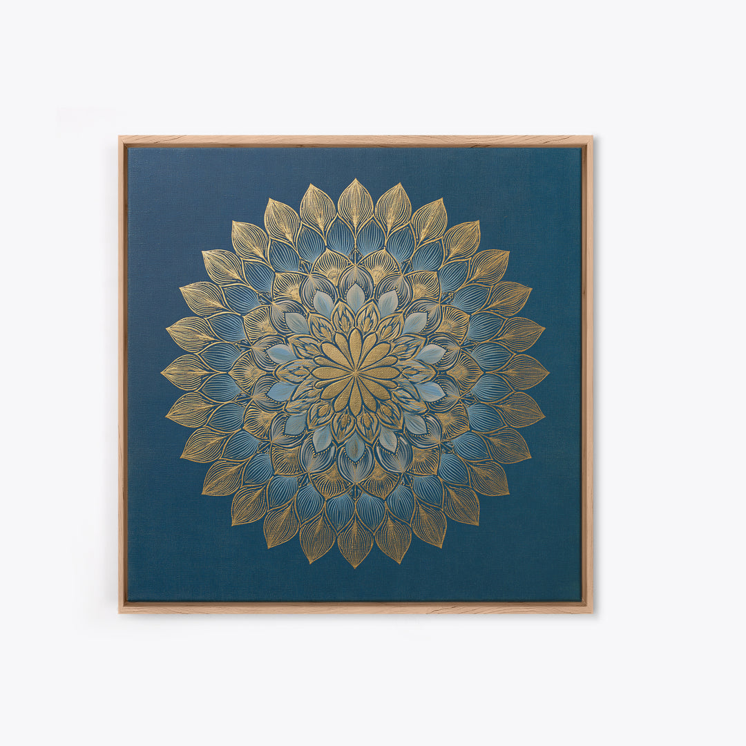 Gold Mandala on Deep Blue Background Framed Canvas Print, Spiritual Art, Art Prints, Living Room Decor, Oil Painting, Spirit, SPI-1x1-28