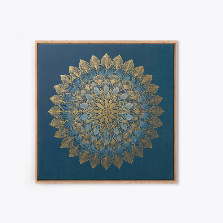 Gold Mandala on Deep Blue Background Framed Canvas Print, Spiritual Art, Art Prints, Living Room Decor, Oil Painting, Spirit, SPI-1x1-28