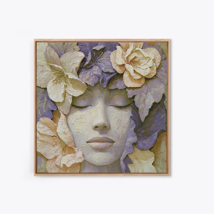 Serene Face with Closed Eyes and Flowers Canvas Print, Spiritual Art, Digital Art, Living Room Decor, Watercolor Art, Spirit, SPI-1x1-36