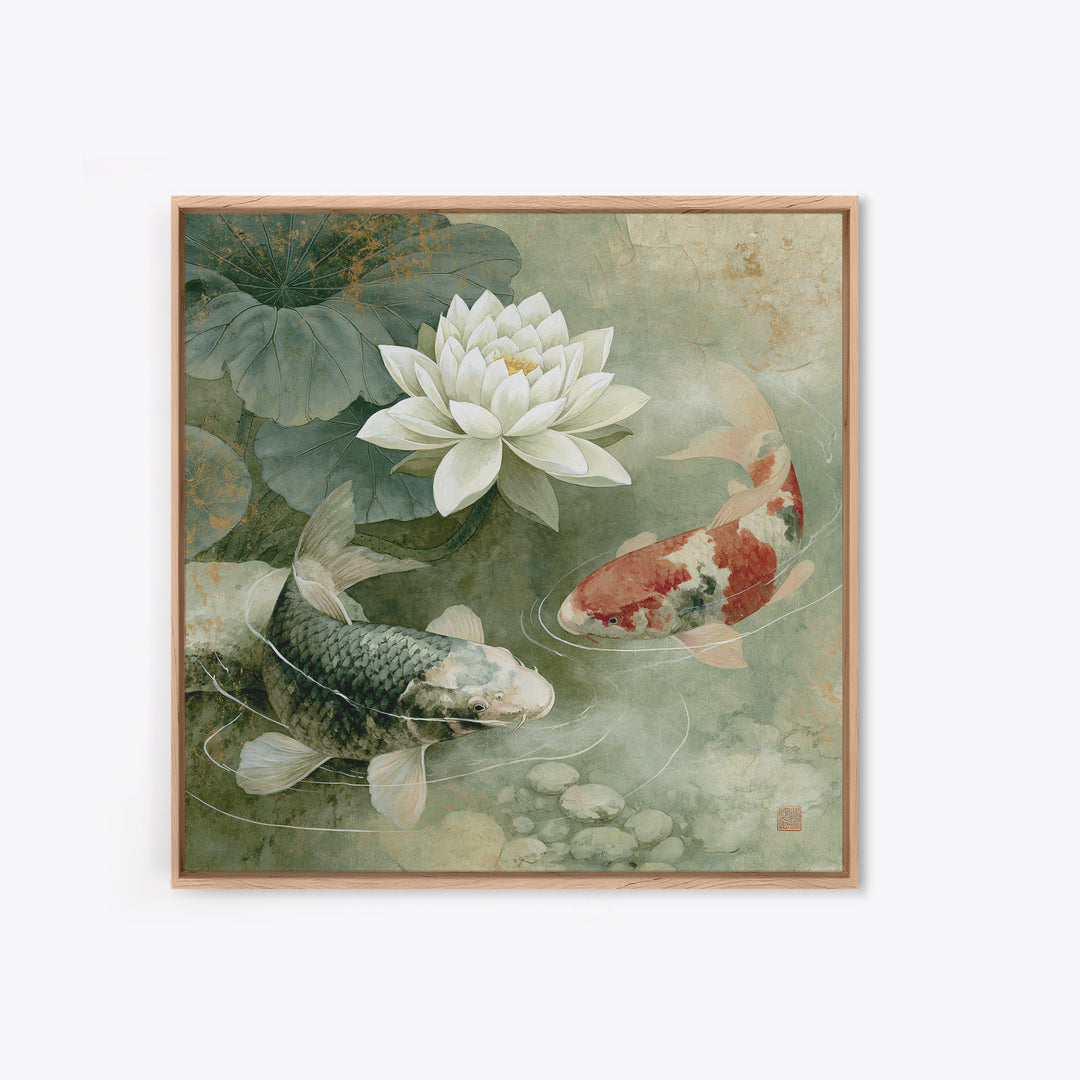 Lotus and Koi Framed Canvas Print, Spiritual Art, Fine Art Print, Living Room Decor, Abstract Art, Spirit, Digital Prints, SPI-1x1-42