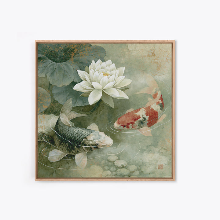 Lotus and Koi Framed Canvas Print, Spiritual Art, Fine Art Print, Living Room Decor, Abstract Art, Spirit, Digital Prints, SPI-1x1-42